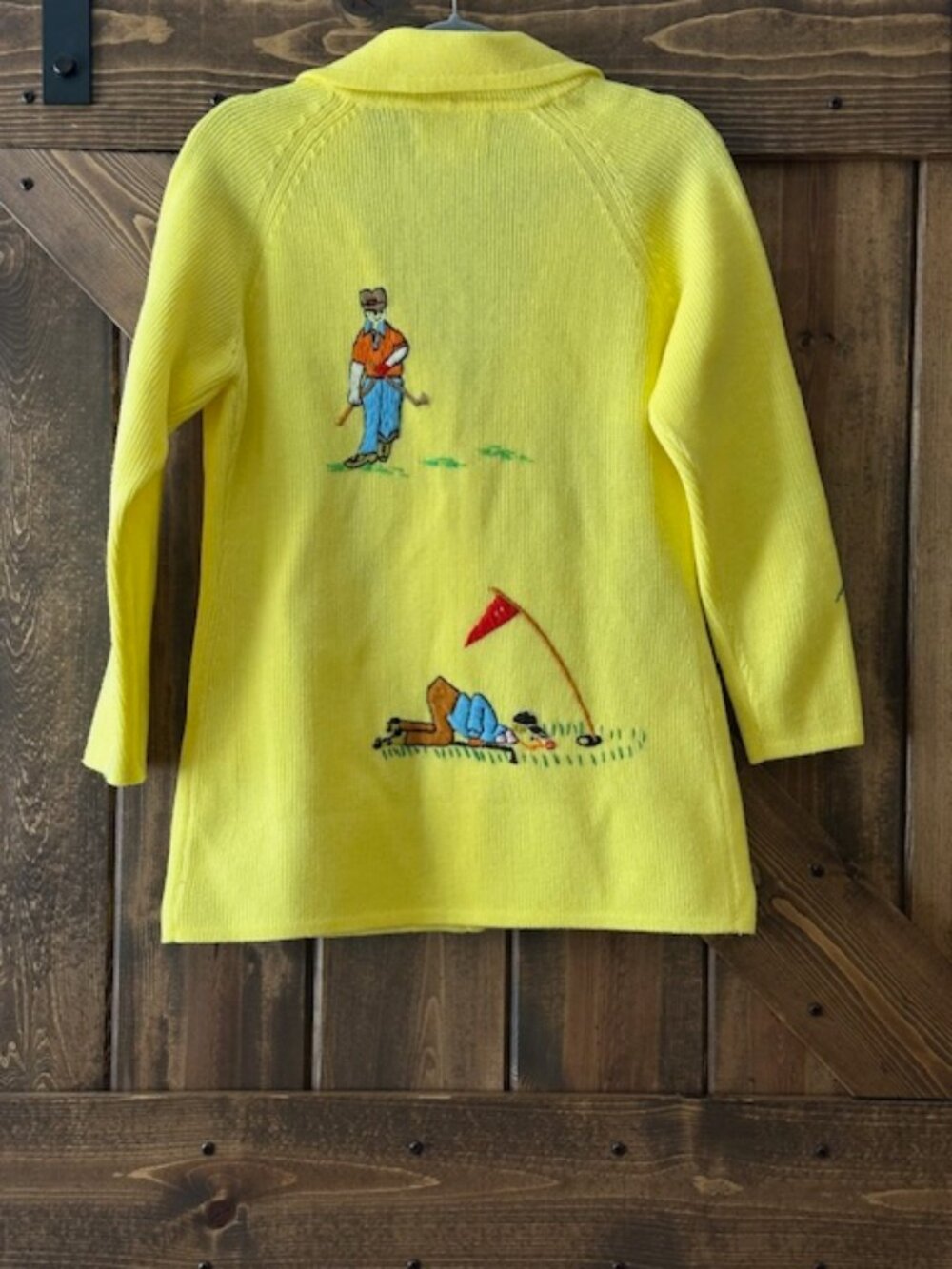 Andrew Aresti Vintage 1950's Golf Embroidered Cardigan Sweater Womens Yellow S - Picture 8 of 15